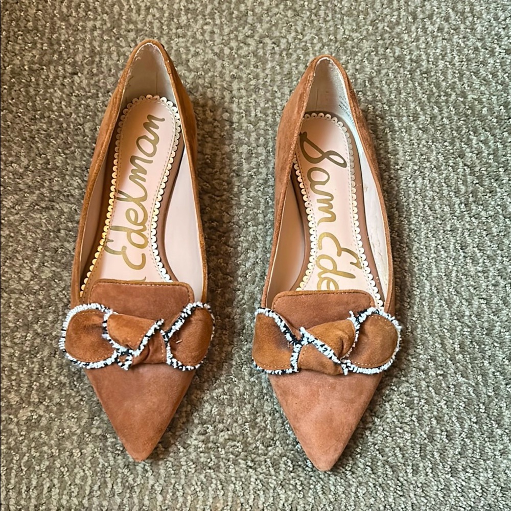 Sam Edelman chestnut suede flats with bow. Size 7